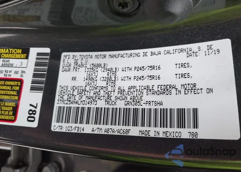 2020 Toyota Tacoma Sr V6 z USA, uszkodzony, nr VIN 3TMCZ5AN4LM314973